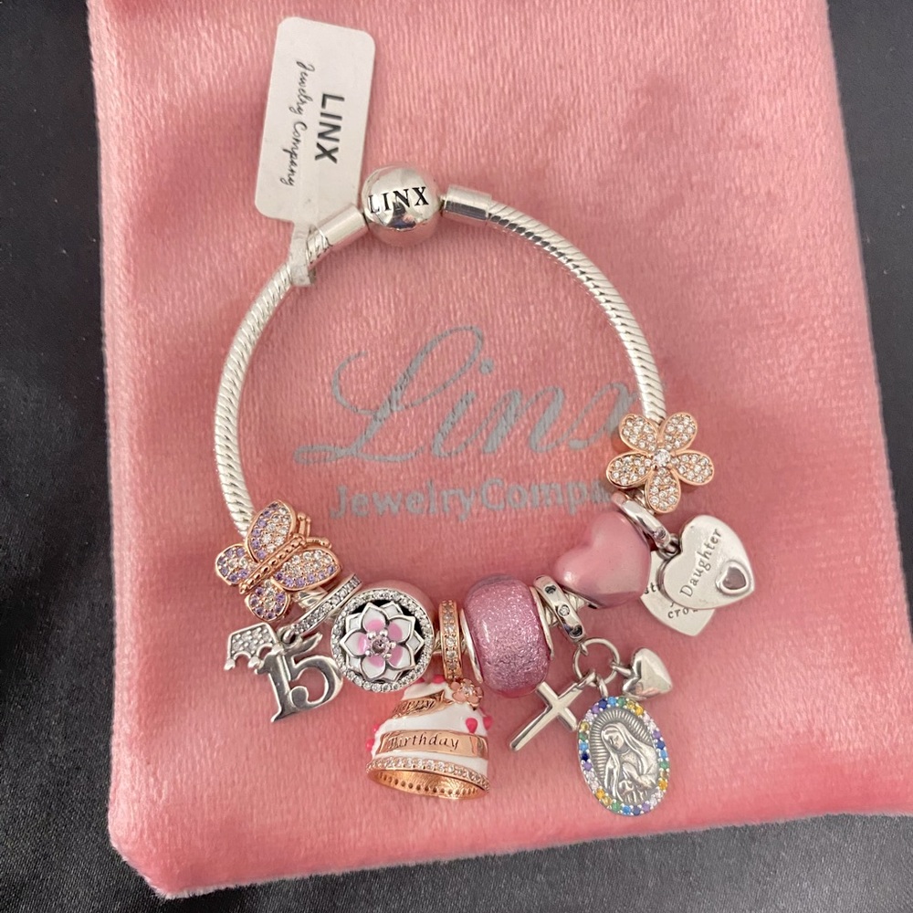 Linx Snake Chain Bracelet with 15th Birthday Quinceanera Themed Charms